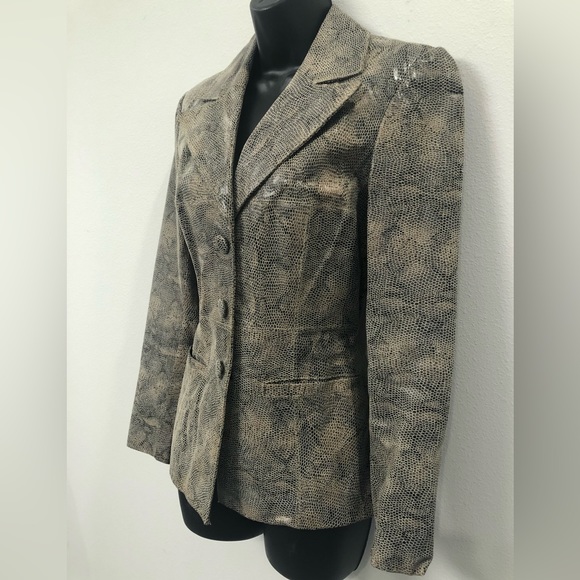 Very Rare Vintage Bebe Snake Print Embossed Leather Blazer Jacket Size S - Picture 4 of 9